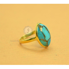 Wholesale 925 Sterling Silver Vermeil Gold Plated Turquoise Gemstone Bezel Rings Jewelry manufacturer